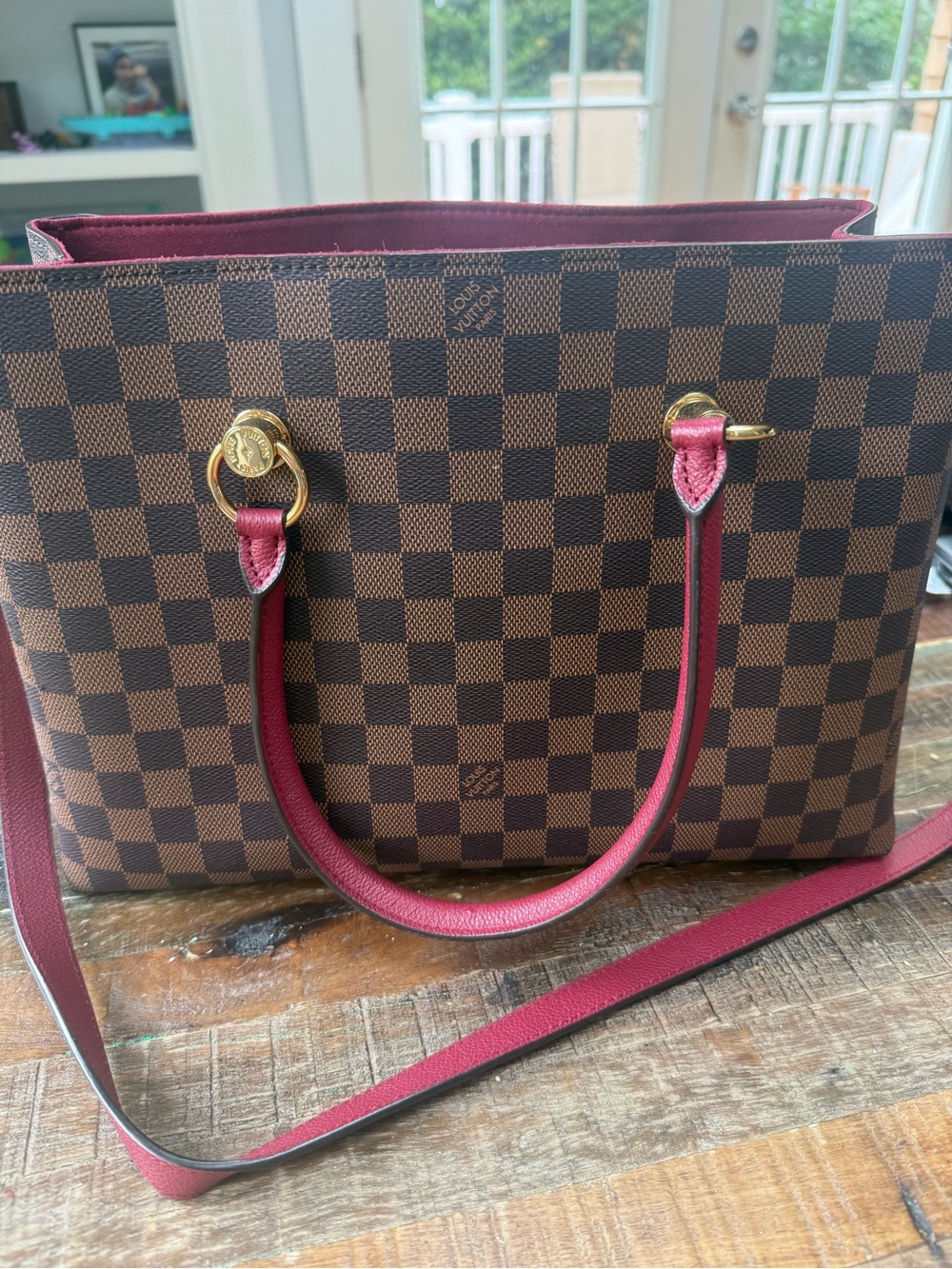 Louis Vuitton Riverside Damier Ebene Canvas Tote with Burgundy Trim - Picture 5 of 8